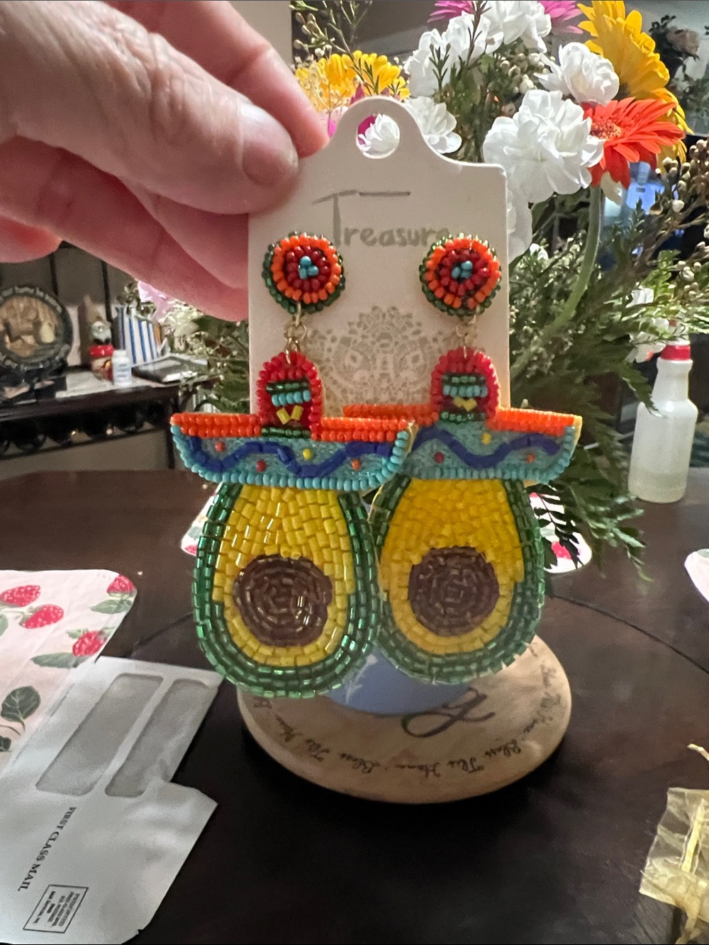 New Beaded Avocado Statement Earrings - Colorful Seed Detail